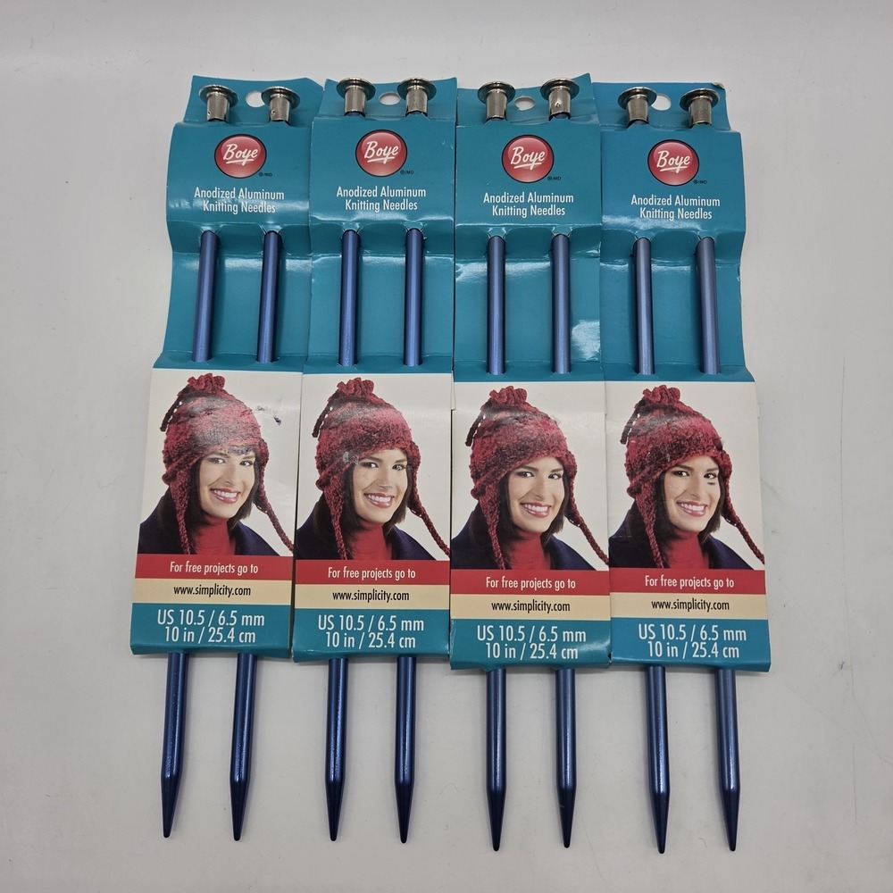 Boye Knitting Needles Size US 10.5 / 6.5 mm Aluminum 10" 4 Sets of 2 Blue NWT